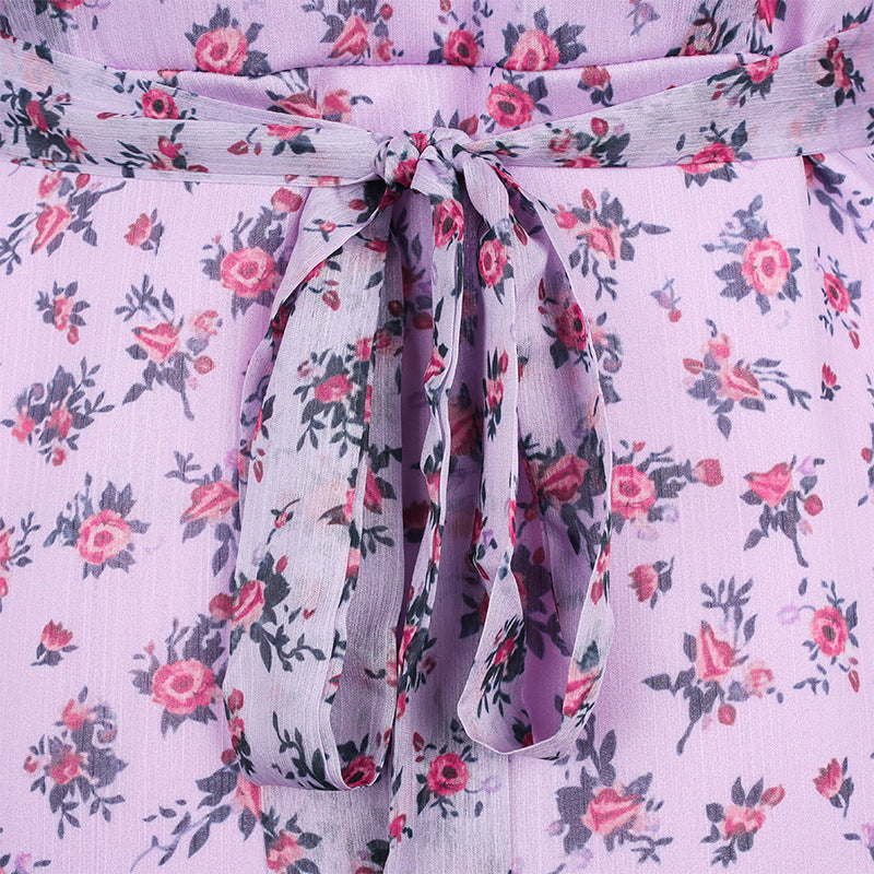 Purple chiffon ruffled floral dress