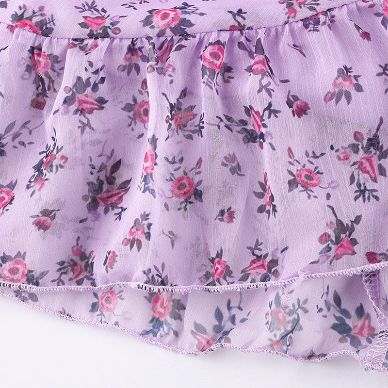 Purple chiffon ruffled floral dress