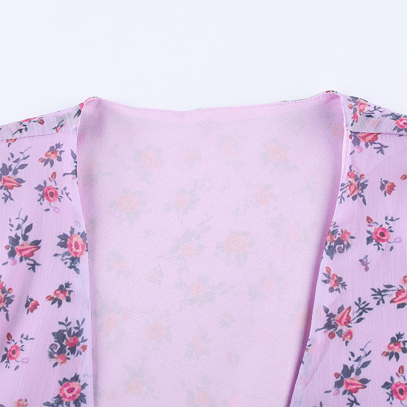 Purple chiffon ruffled floral dress
