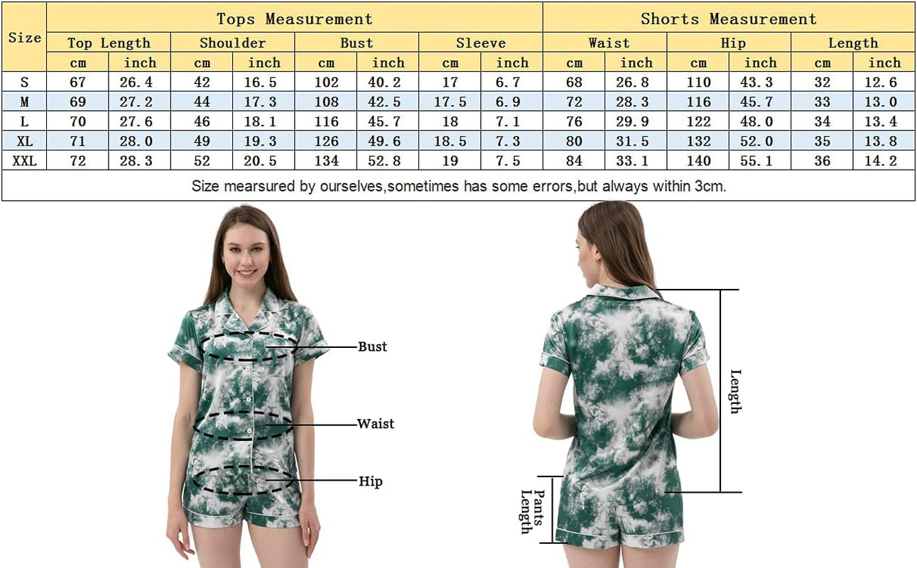 Womens Silk Satin Pajamas Set Two-Piece Pj Sets Short Sleeve Sleepwear Button-Down Loungewear Pj Sets