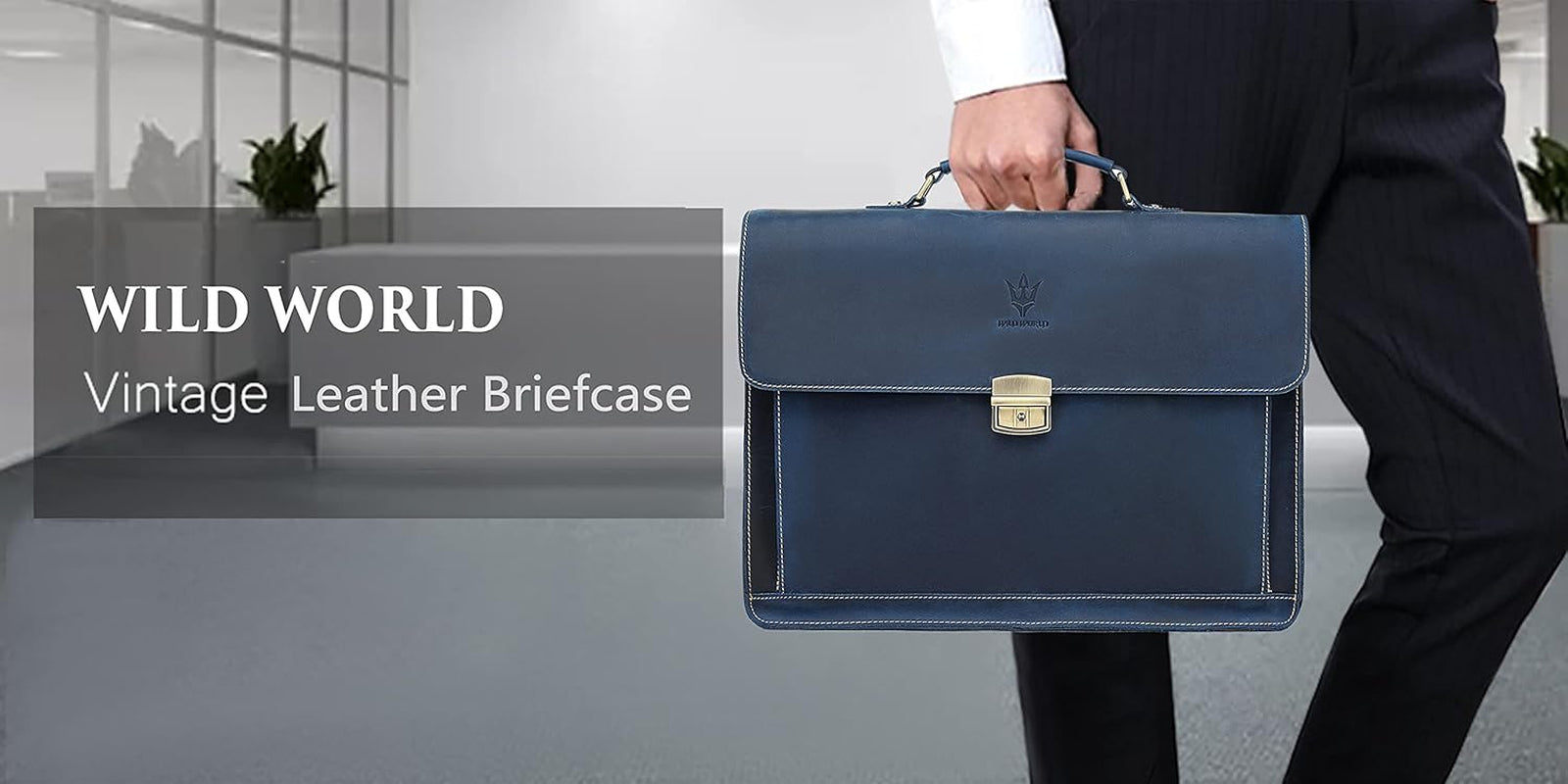 Leather Laptop Briefcase Shoulder Bag for Men Large Capacity Office Handbags (Navy Blue)