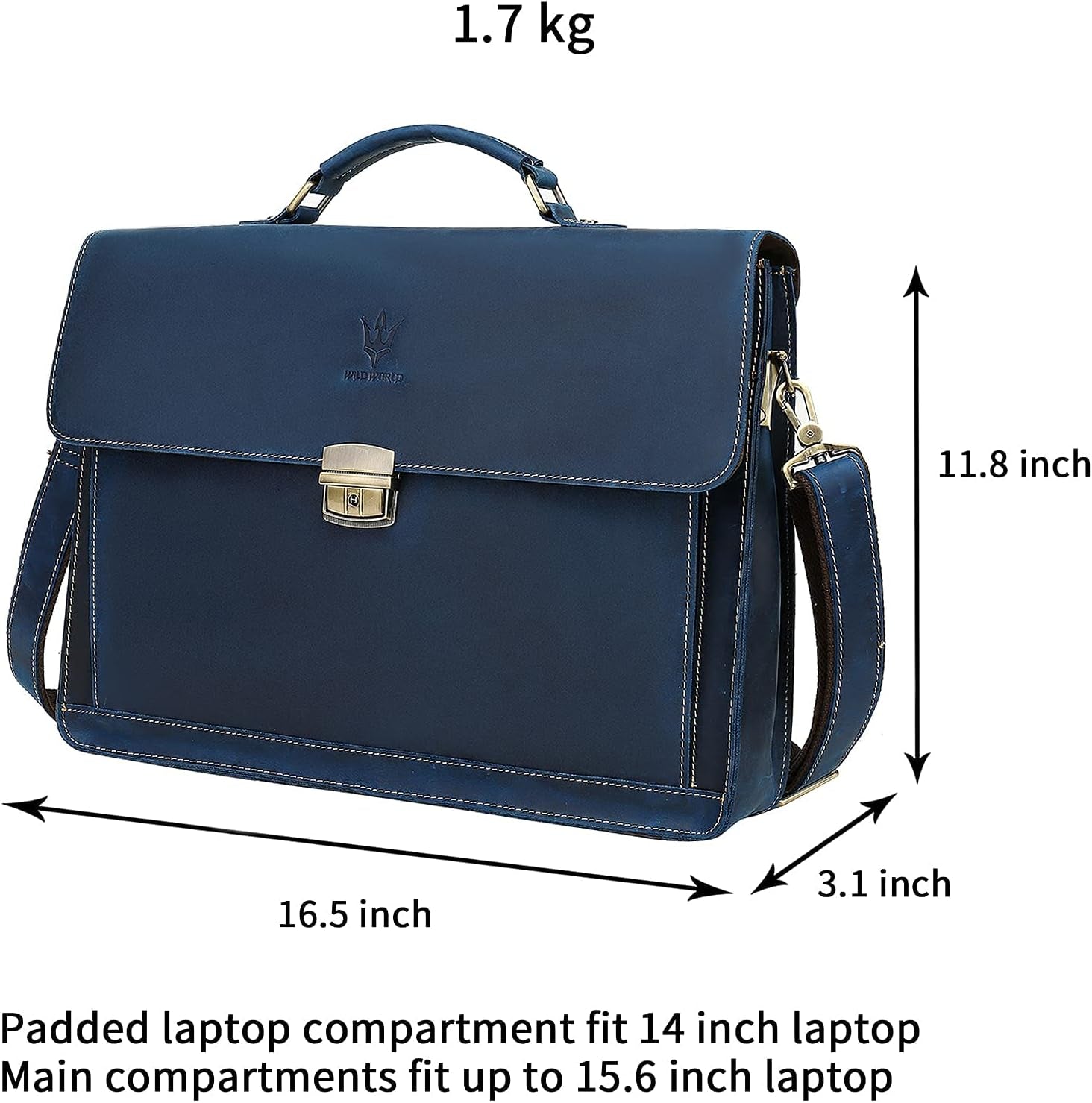 Leather Laptop Briefcase Shoulder Bag for Men Large Capacity Office Handbags (Navy Blue)