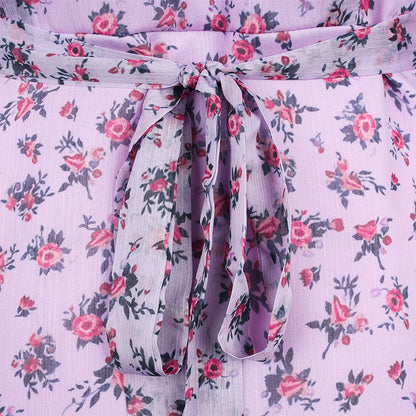 Purple chiffon ruffled floral dress