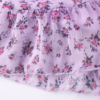 Purple chiffon ruffled floral dress