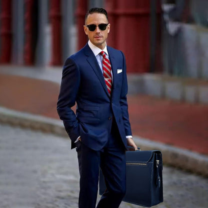 Leather Laptop Briefcase Shoulder Bag for Men Large Capacity Office Handbags (Navy Blue)