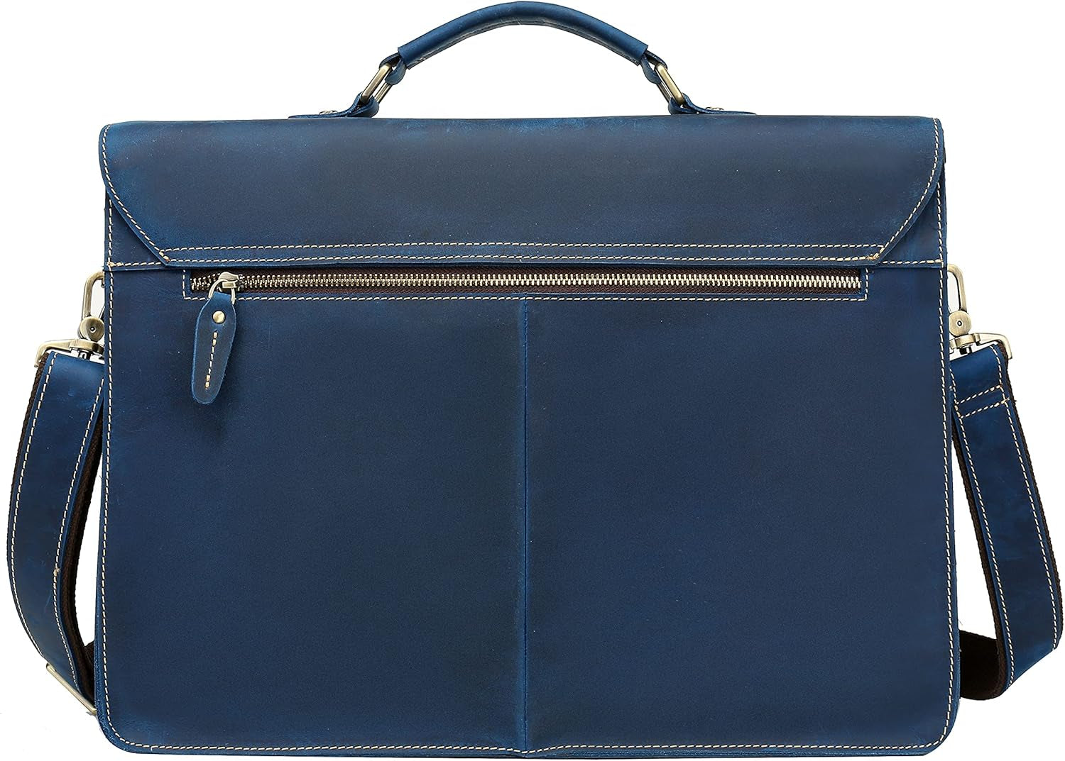Leather Laptop Briefcase Shoulder Bag for Men Large Capacity Office Handbags (Navy Blue)