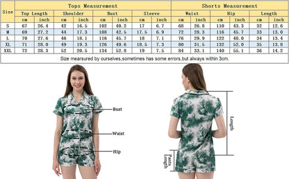 Womens Silk Satin Pajamas Set Two-Piece Pj Sets Short Sleeve Sleepwear Button-Down Loungewear Pj Sets